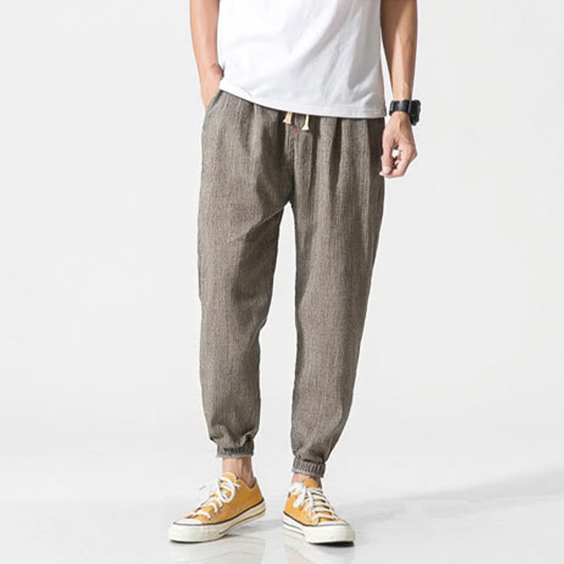 Buddha Stones Simple Drawstring Design Men's Pants With Pockets