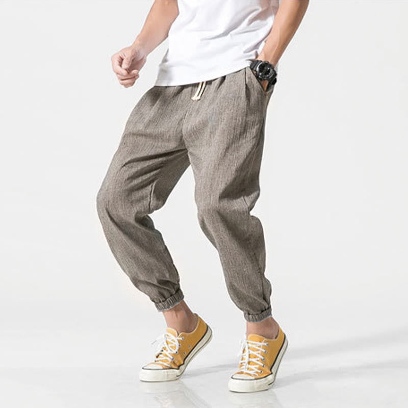 Buddha Stones Simple Drawstring Design Men's Pants With Pockets