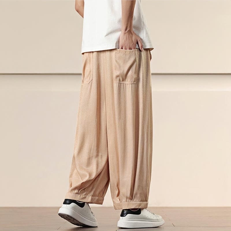Buddha Stones Spring Solid Color Drawstring Men's Wide Leg Pants With Pockets - image 19