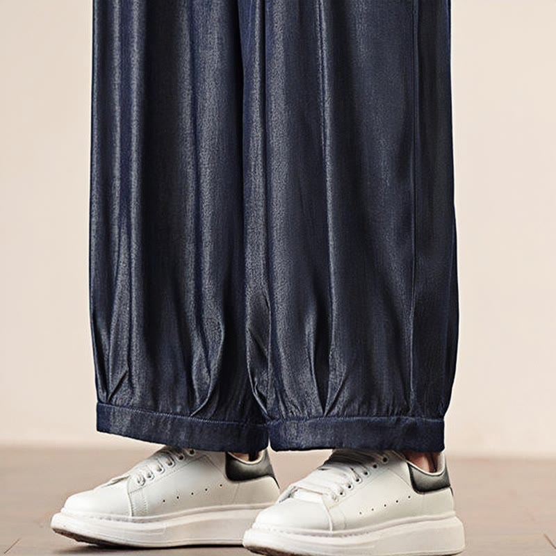 Buddha Stones Spring Solid Color Drawstring Men's Wide Leg Pants With Pockets - image 42