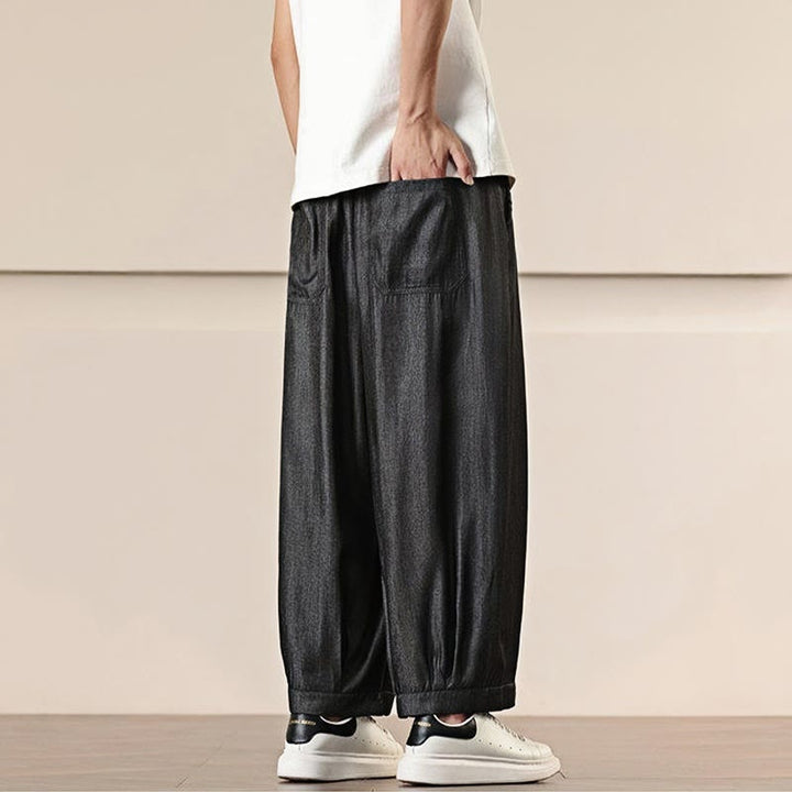 Buddha Stones Spring Solid Color Drawstring Men's Wide Leg Pants With Pockets - image 4