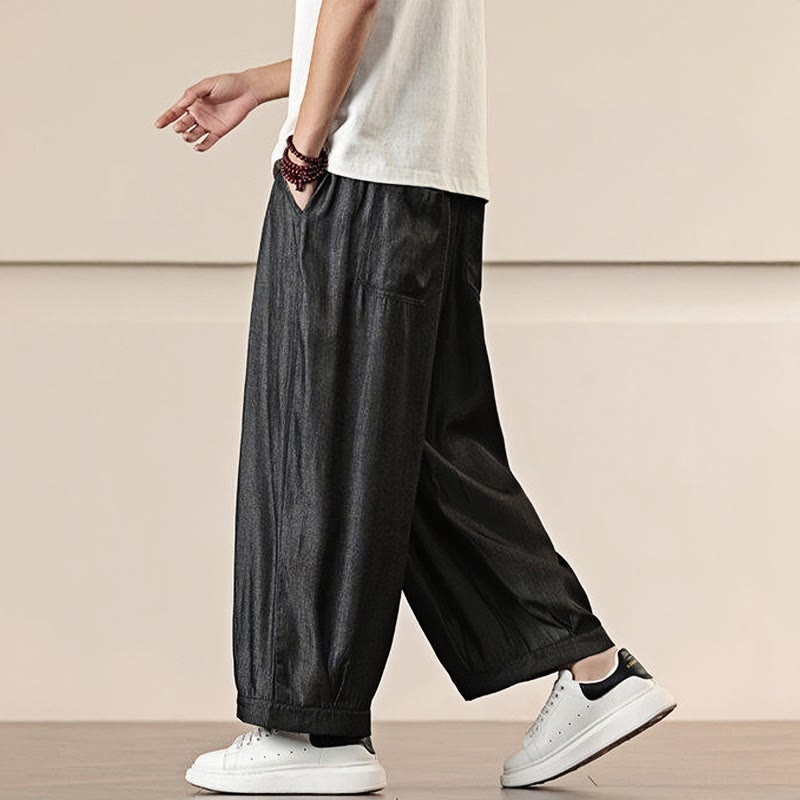 Buddha Stones Spring Solid Color Drawstring Men's Wide Leg Pants With Pockets - image 6
