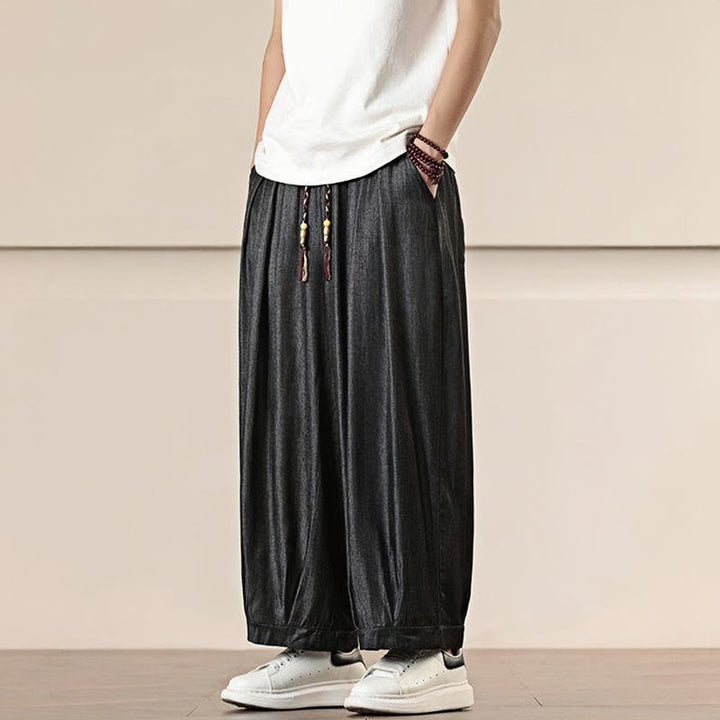 Buddha Stones Spring Solid Color Drawstring Men's Wide Leg Pants With Pockets - image 2