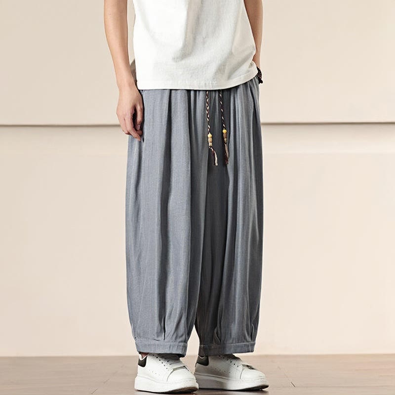Buddha Stones Spring Solid Color Drawstring Men's Wide Leg Pants With Pockets - image 11