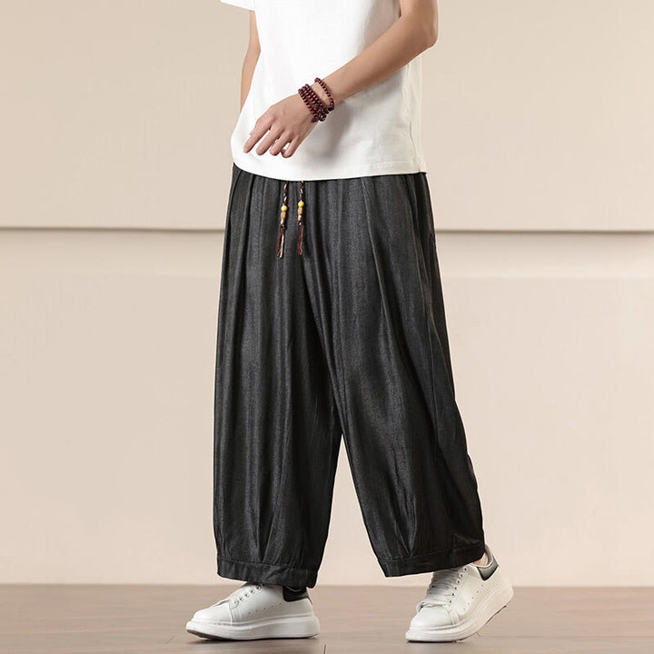 Buddha Stones Spring Solid Color Drawstring Men's Wide Leg Pants With Pockets - Black - US/UK/AU46，EU56 (5XL) - image 0
