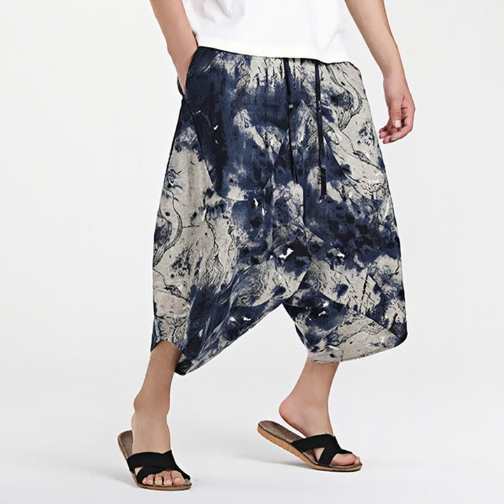 Buddha Stones Ethnic Pattern Drawstring 7-8 Length Cotton Men's Harem Pants With Pockets - image 11