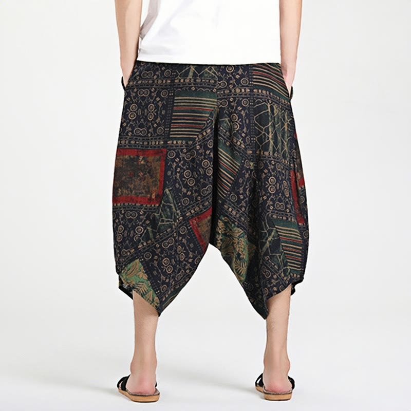 Buddha Stones Ethnic Pattern Drawstring 7-8 Length Cotton Men's Harem Pants With Pockets - image 2