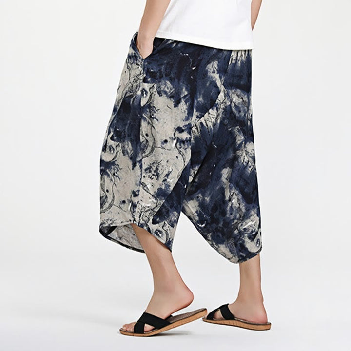 Buddha Stones Ethnic Pattern Drawstring 7-8 Length Cotton Men's Harem Pants With Pockets - image 12