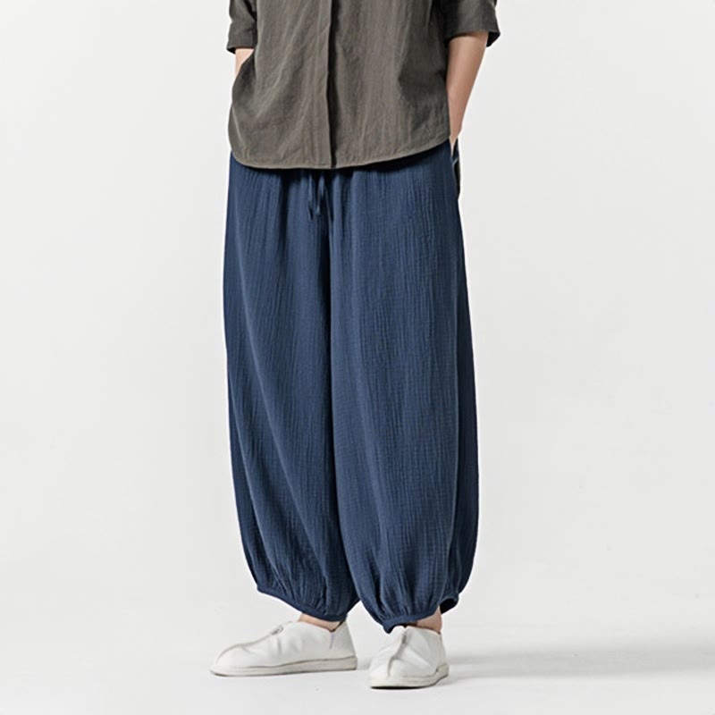 Buddha Stones Soft Solid Color Drawstring Cotton Men's Pants With Pockets - image 26