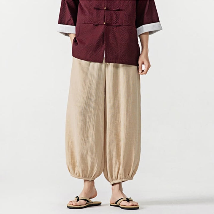 Buddha Stones Soft Solid Color Drawstring Cotton Men's Pants With Pockets - image 7