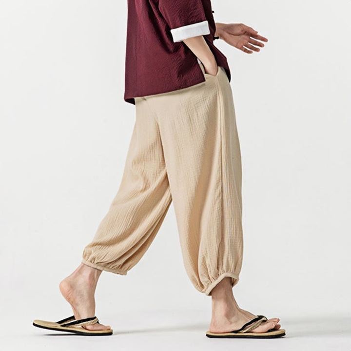 Buddha Stones Soft Solid Color Drawstring Cotton Men's Pants With Pockets - image 3