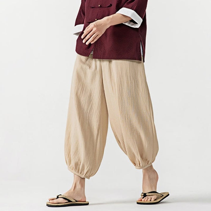 Buddha Stones Soft Solid Color Drawstring Cotton Men's Pants With Pockets - image 4