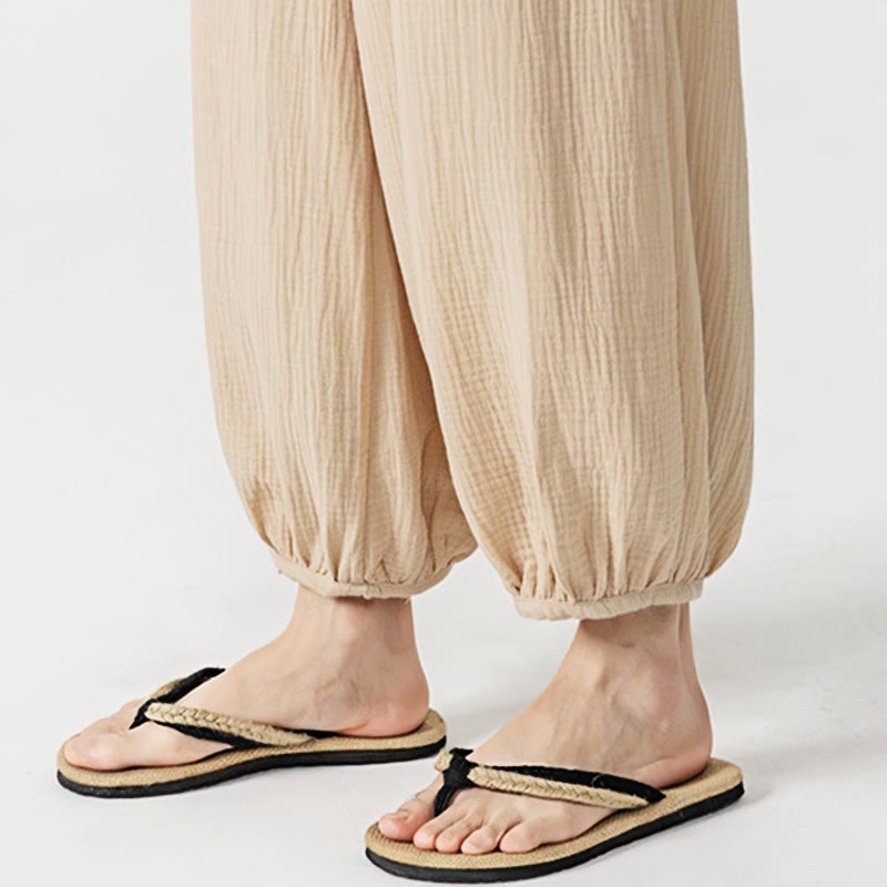 Buddha Stones Soft Solid Color Drawstring Cotton Men's Pants With Pockets - image 11