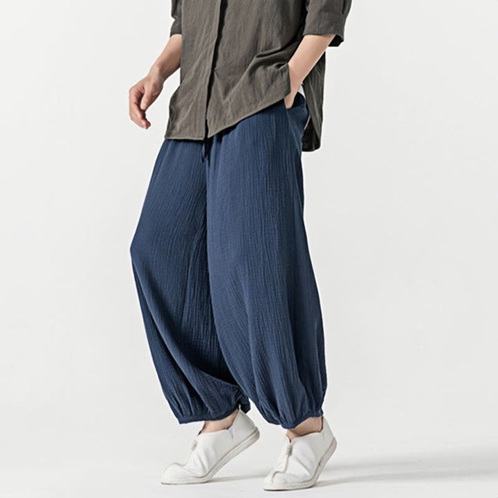 Buddha Stones Soft Solid Color Drawstring Cotton Men's Pants With Pockets - image 24