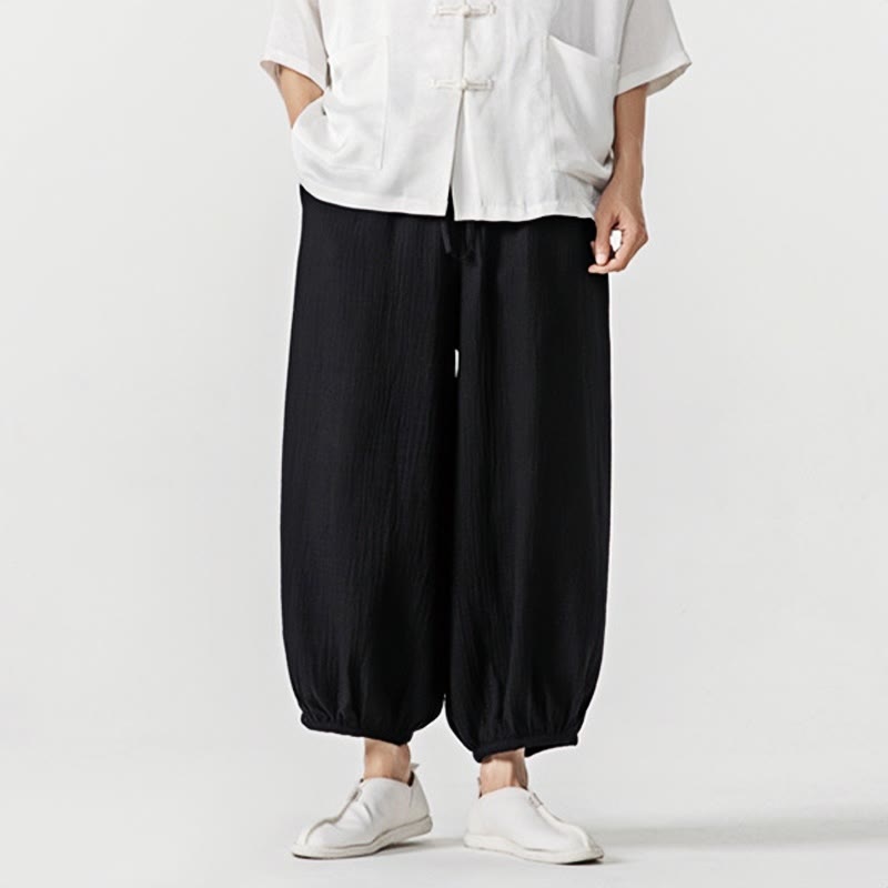 Buddha Stones Soft Solid Color Drawstring Cotton Men's Pants With Pockets - image 18