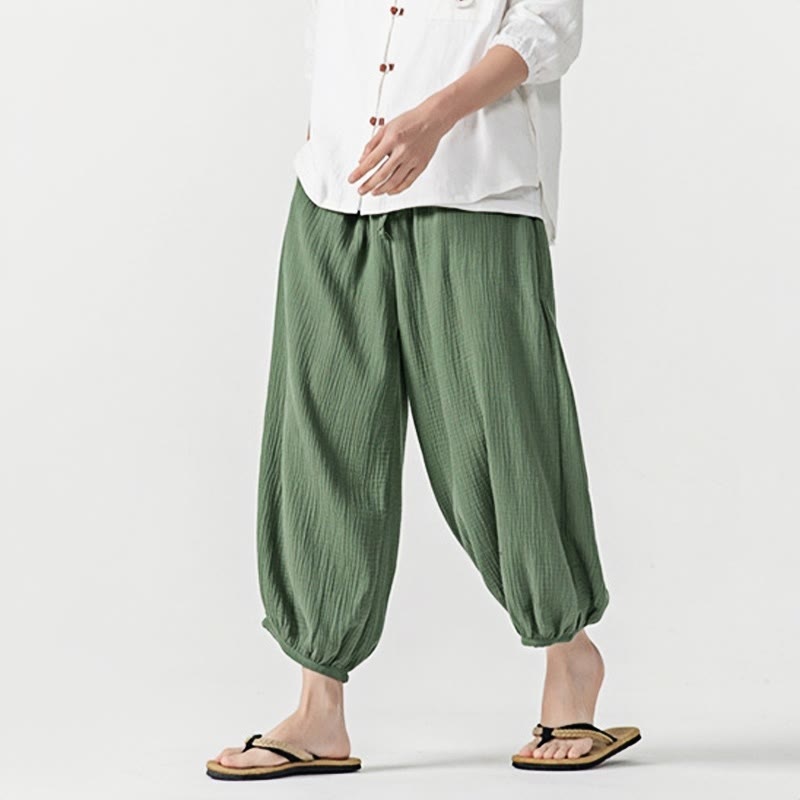 Buddha Stones Soft Solid Color Drawstring Cotton Men's Pants With Pockets - image 37