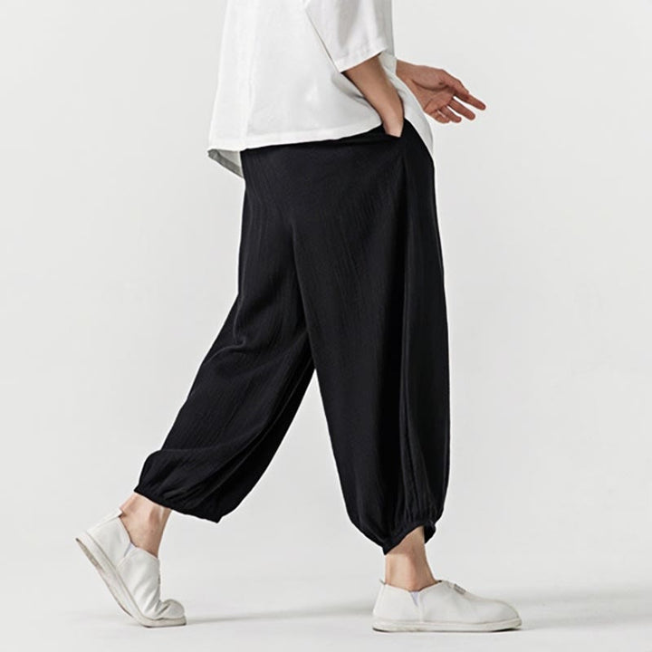 Buddha Stones Soft Solid Color Drawstring Cotton Men's Pants With Pockets - image 16