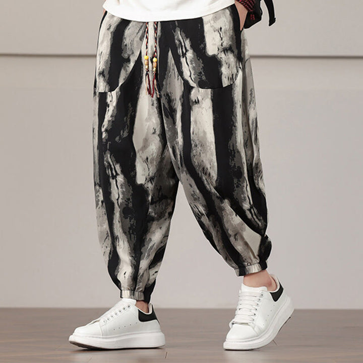 Buddha Stones Stripe Pattern Drawstring Men's Harem Pants With Pockets - image 1