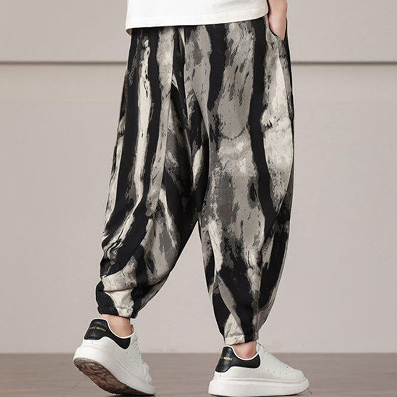 Buddha Stones Stripe Pattern Drawstring Men's Harem Pants With Pockets - image 2