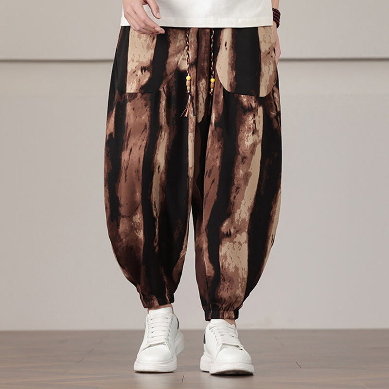 Buddha Stones Stripe Pattern Drawstring Men's Harem Pants With Pockets - SaddleBrown - US/UK/AU46，EU56 (5XL) - image 9