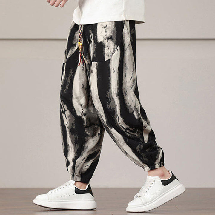 Buddha Stones Stripe Pattern Drawstring Men's Harem Pants With Pockets - image 3