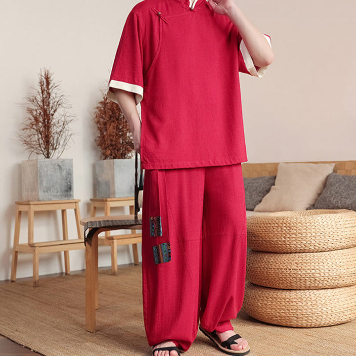 Buddha Stones 2Pcs Chinese Frog-button Men's Shirt Wide Leg Pants Meditation Cloth Set - image 7