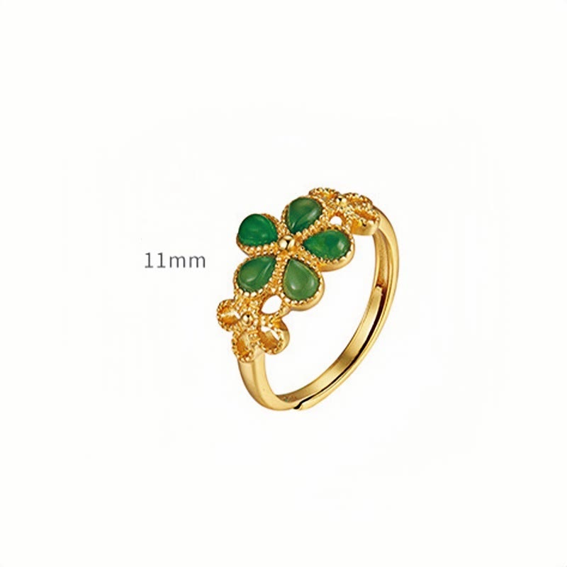 Buddha Stones Natural Hetian Jade 925 Sterling Silver Plated Gold Flower Adjustable Prosperity Ring - image 9