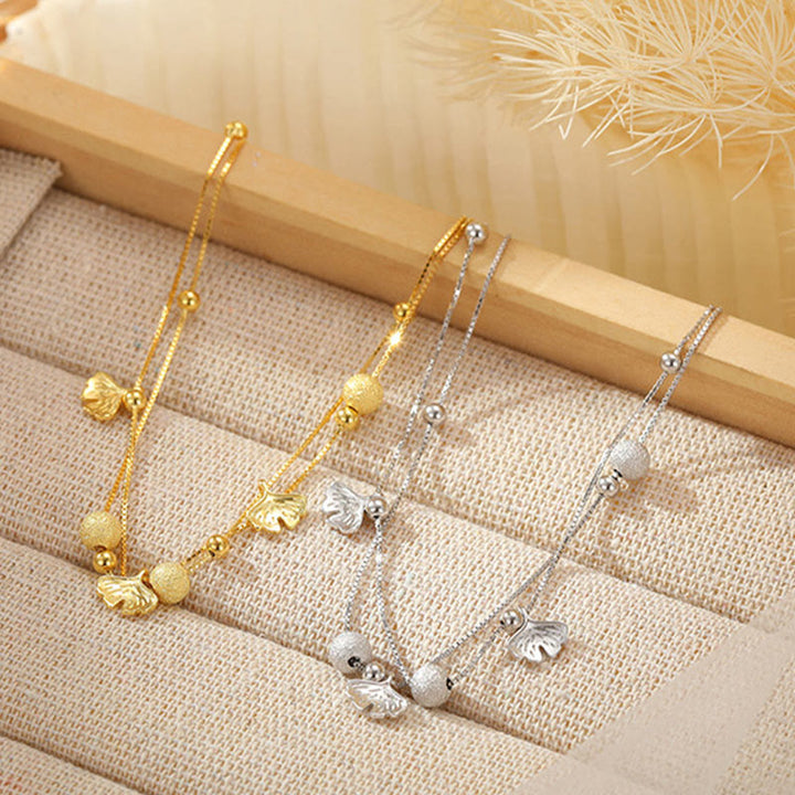 Buddha Stones 925 Sterling Silver Ginkgo Leaf Double Layer Protection Anklet