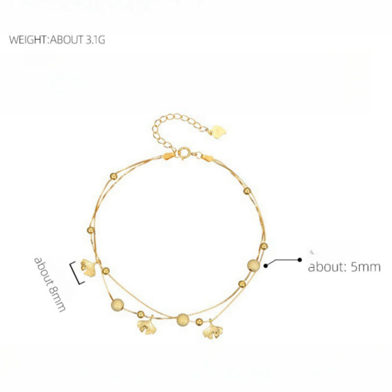 Buddha Stones 925 Sterling Silver Ginkgo Leaf Double Layer Protection Anklet - image 11