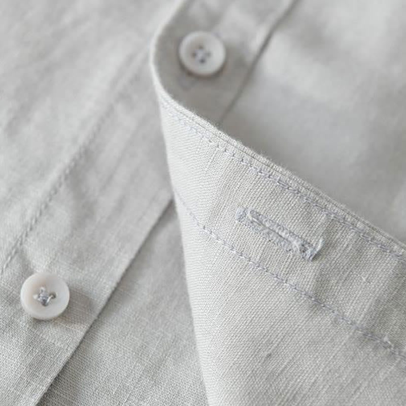 Buddha Stones Simple Style Short Sleeve Button Cotton Linen Men's Shirt - image 15