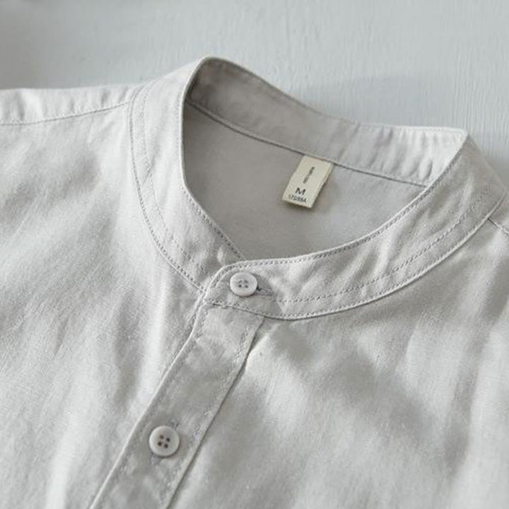 Buddha Stones Simple Style Short Sleeve Button Cotton Linen Men's Shirt - image 14