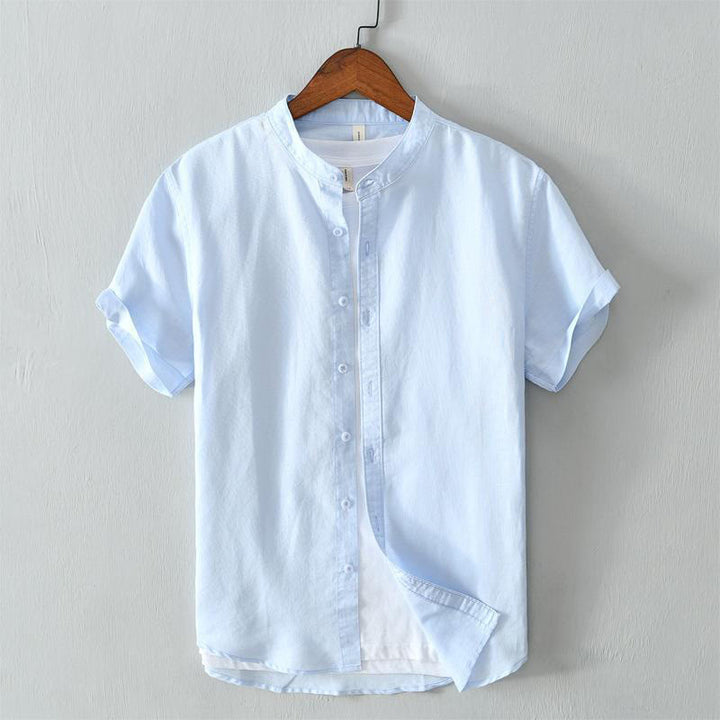 Buddha Stones Simple Style Short Sleeve Button Cotton Linen Men's Shirt - LightSkyBlue - US/UK/AU44，EU54 (4XL) - image 10