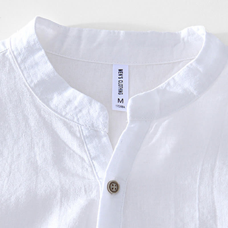 Buddha Stones Half Button Short Sleeve V-neck Ramie Cotton Men's Shirt - image 14