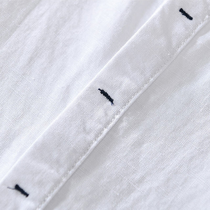 Buddha Stones Causal Simple Design Short Sleeve Cotton Linen Half Button Men's Shirt - image 8