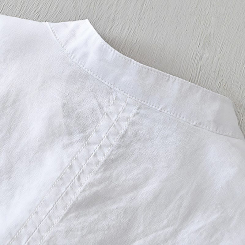 Buddha Stones Causal Simple Design Short Sleeve Cotton Linen Half Button Men's Shirt - image 7