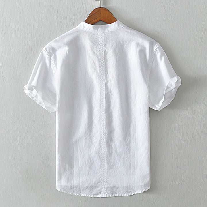 Buddha Stones Causal Simple Design Short Sleeve Cotton Linen Half Button Men's Shirt - image 5