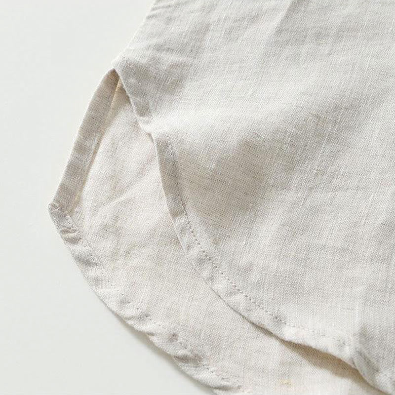 Buddha Stones Daily Frog-Button Stand Collar Short Sleeve Linen Men's Shirt - image 17