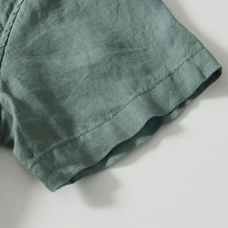 Buddha Stones Daily Frog-Button Stand Collar Short Sleeve Linen Men's Shirt - image 22