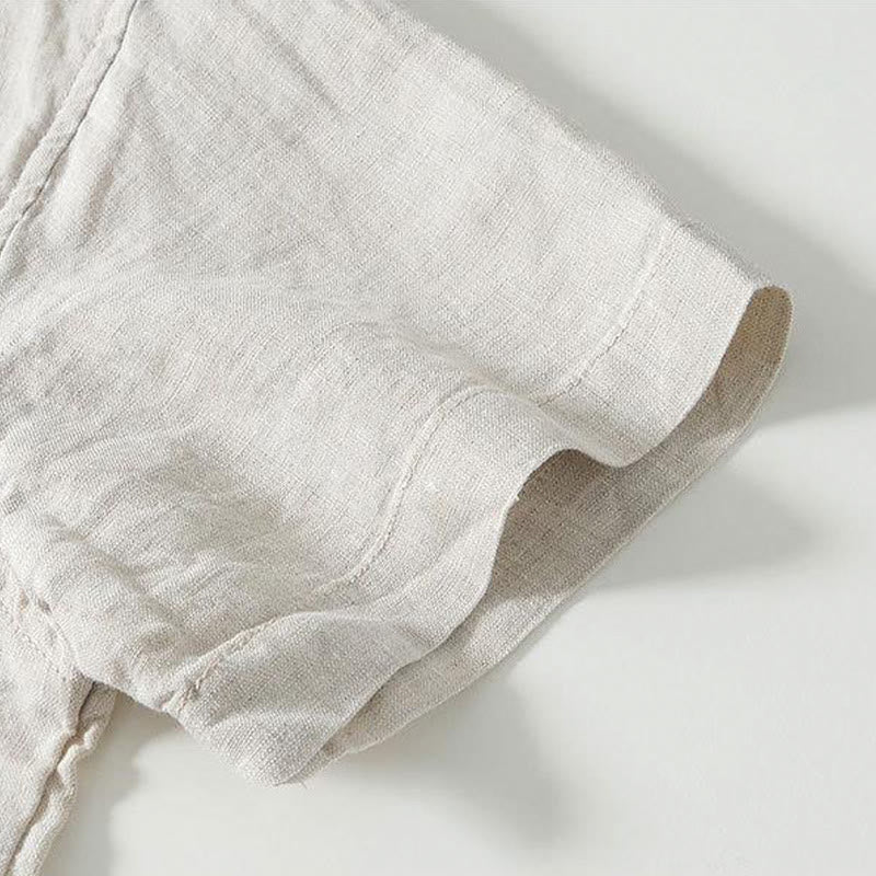 Buddha Stones Daily Frog-Button Stand Collar Short Sleeve Linen Men's Shirt - image 16