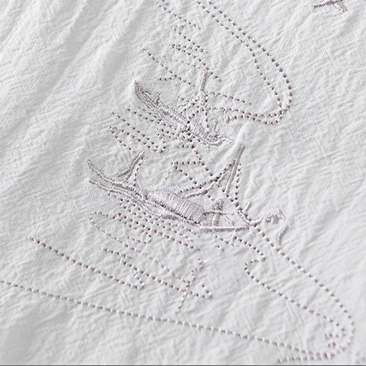 Buddha Stones Frog-button Mandarin Collar Embroidery Cotton Linen Short Sleeve Men's Shirt - image 14