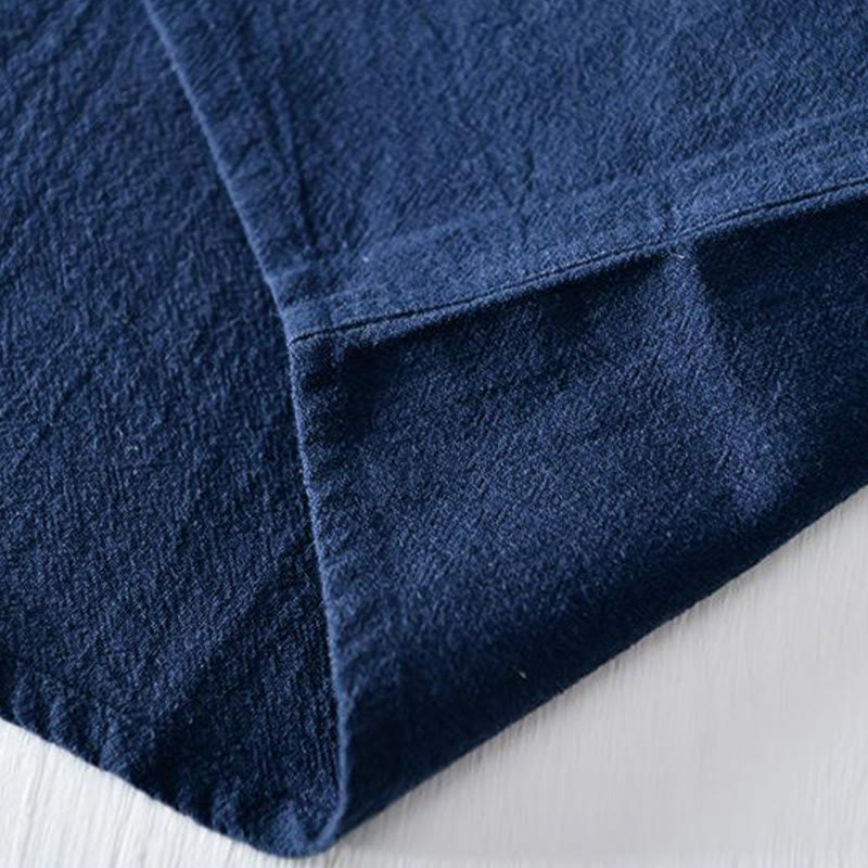 Buddha Stones Frog-button Mandarin Collar Embroidery Cotton Linen Short Sleeve Men's Shirt - image 7