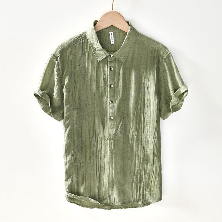 Buddha Stones Causal Plain Lapel Ramie Linen Half Button Men's Shirt - YellowGreen - US/UK/AU44，EU54 (4XL) - image 19