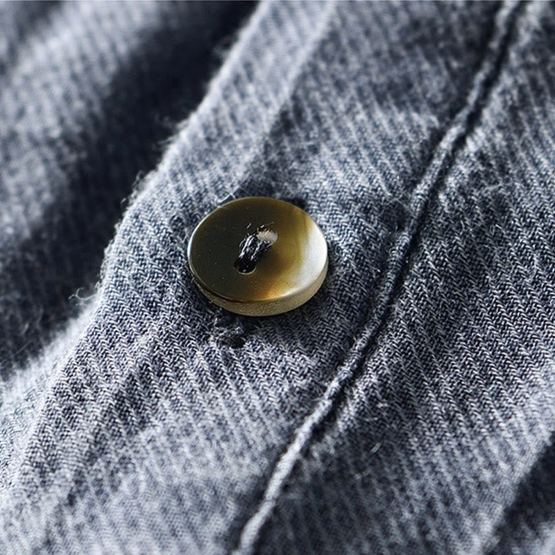 Buddha Stones Causal Plain Lapel Ramie Linen Half Button Men's Shirt - image 18