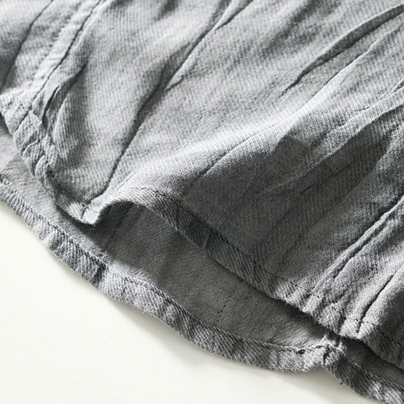 Buddha Stones Causal Plain Lapel Ramie Linen Half Button Men's Shirt - image 12