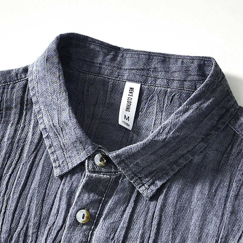Buddha Stones Causal Plain Lapel Ramie Linen Half Button Men's Shirt - image 15