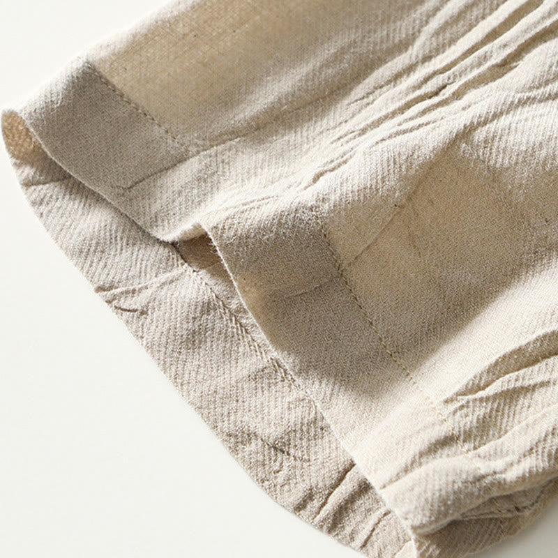 Buddha Stones Causal Plain Lapel Ramie Linen Half Button Men's Shirt - image 4