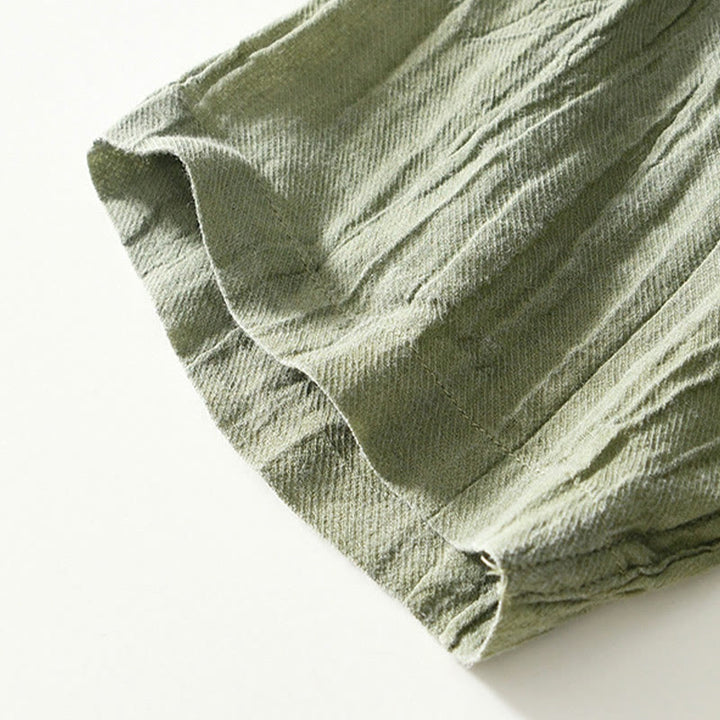 Buddha Stones Causal Plain Lapel Ramie Linen Half Button Men's Shirt - image 22