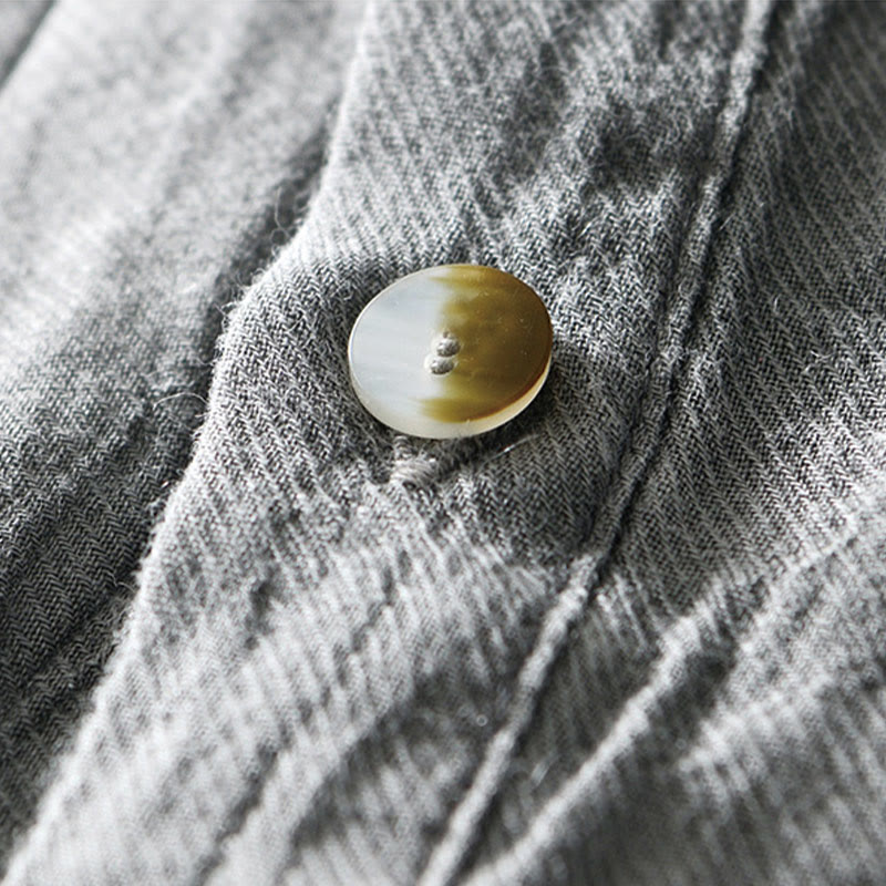 Buddha Stones Causal Plain Lapel Ramie Linen Half Button Men's Shirt - image 10