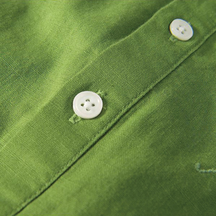 Buddha Stones Soft Embroidery Crane Pattern Stand Collar Cotton Linen Half Button Men's Shirt - image 11