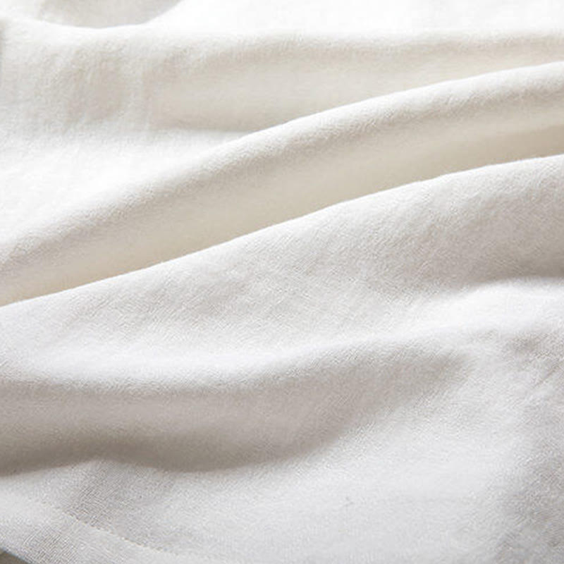 Buddha Stones White Frog-button Linen Three Quarter Sleeve Men's Shirt - image 3